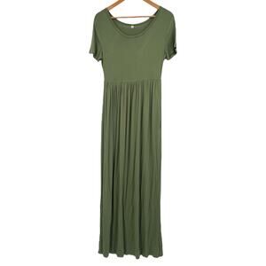 Olive Green Stretchy Maternity Baby Shower Pregnant Party Photos Maxi Dress M